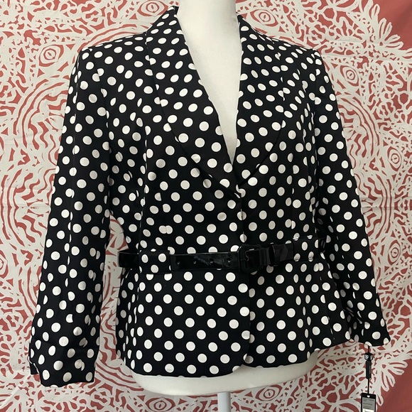 TAHARI size 8 medium petite women’s blazer, Jacket, black white polka dot - Picture 1 of 11